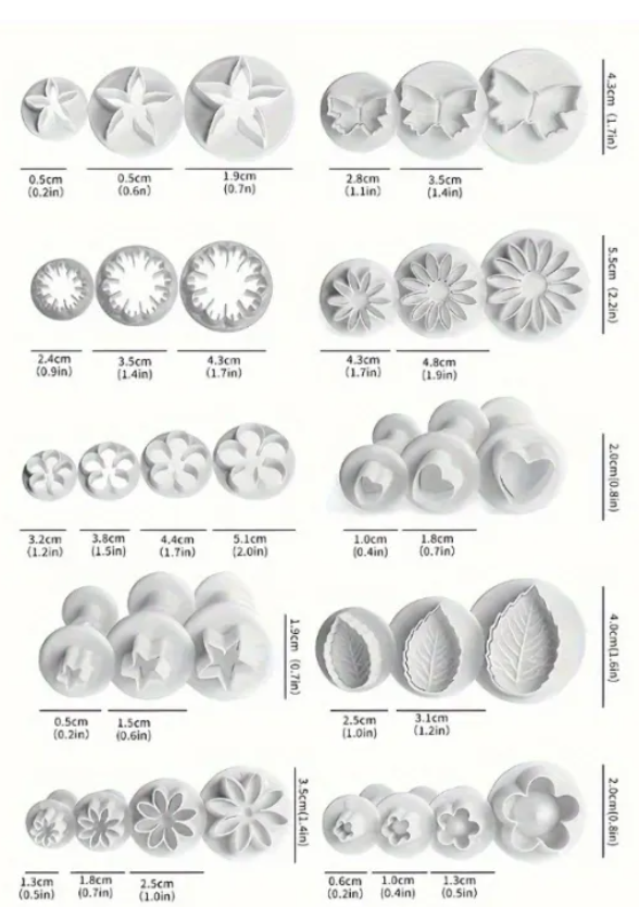 Multifunctional Clay/Fondant Plunger Cutter Set 33pcs – Flower, Leaf & Butterfly Shapes