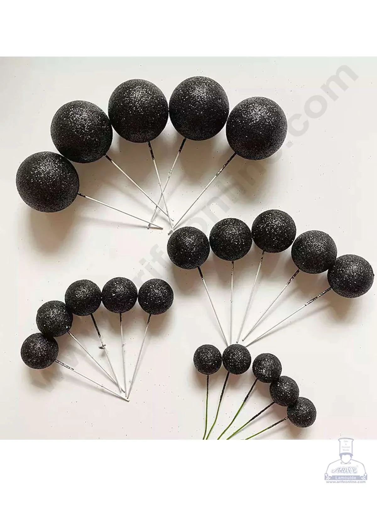 Black Glitter Faux Ball Cake Topper – 20pcs Pack