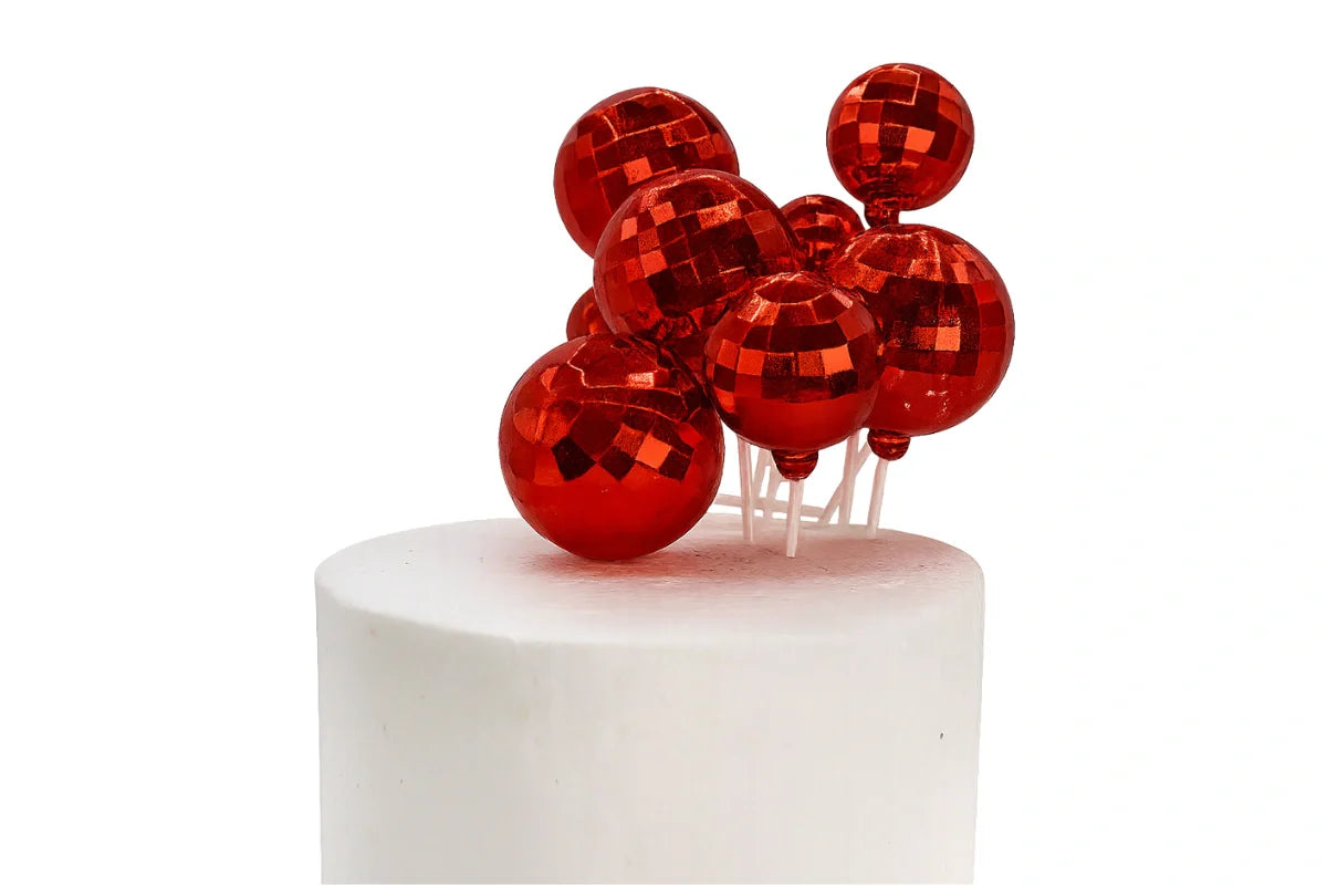 Red Disco Ball Cake Topper – 12pcs Pack