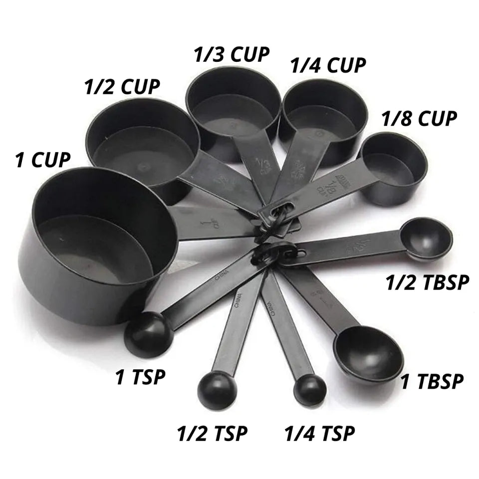 Black Measuring Cups & Spoons Set– 10pcs Set