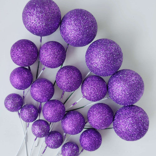 Purple Glitter Faux Ball Cake Topper – 20pcs Pack